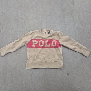 Polo Ralph Lauren Toddler Sweater 4T Tan Red Spellout Logo 100% Cotton Knit